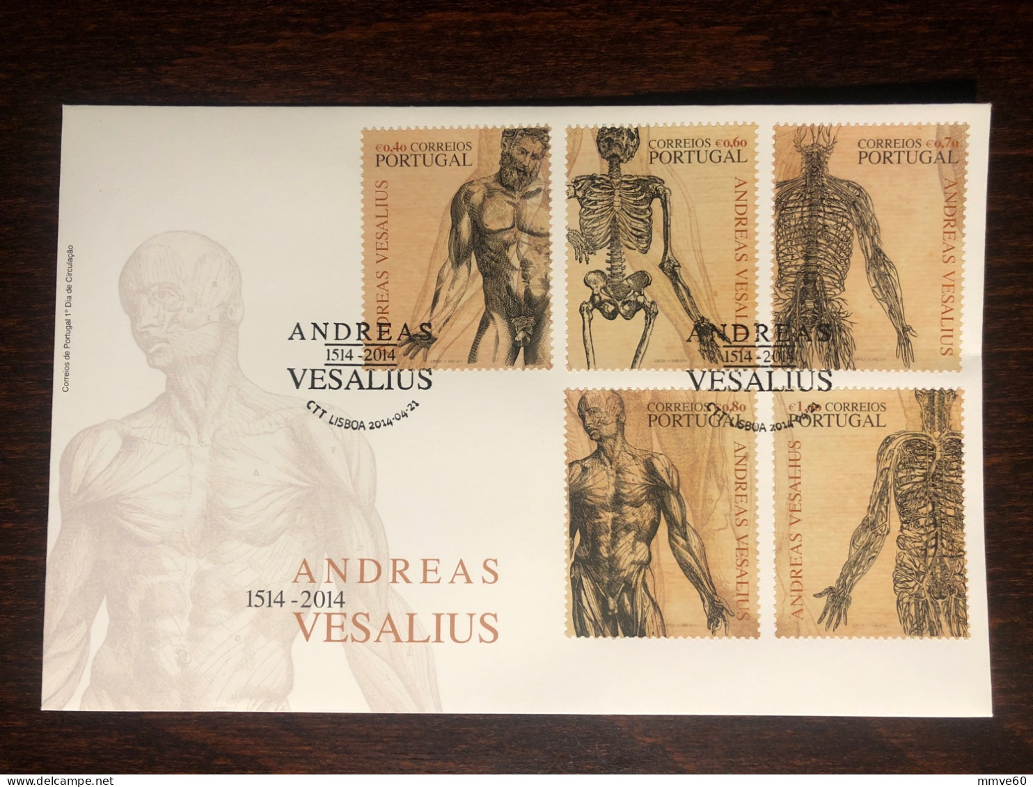 PORTUGAL FDC COVER 2014 YEAR ANATOMY VESALIUS HEALTH MEDICINE STAMPS - FDC