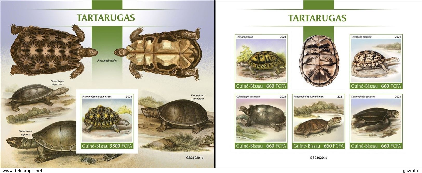Guinea Bissau 2021, Animals, Turtles III, 5val In BF +BF IMPERFORATED - Tortues