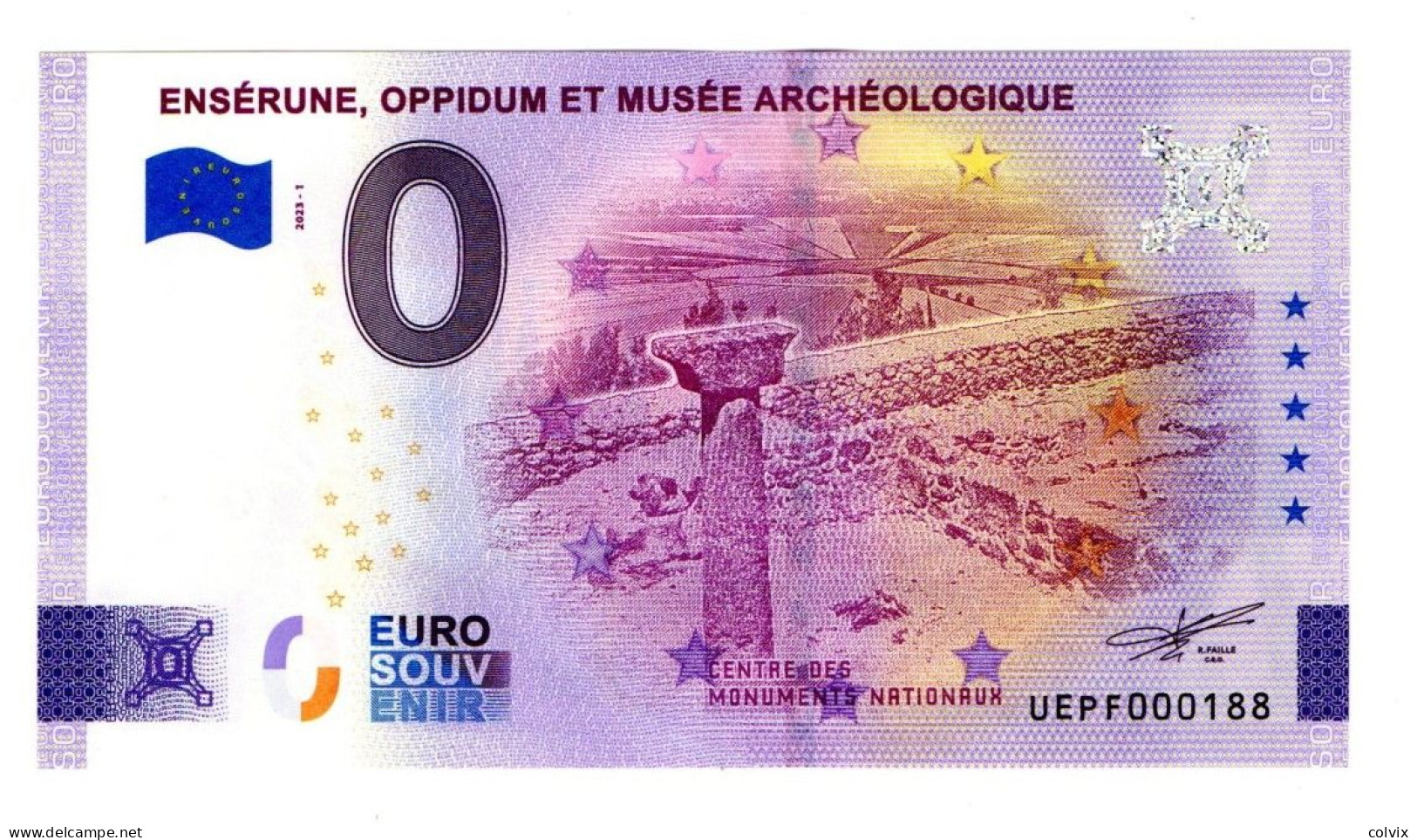 2023-1 FRANCE BILLET TOURISTIQUE 0 EURO SOUVENIR N° UEPF000188 ENSERUNE OPPIDUM ET MUSEE ARCHEOLOGIQUE - Essais Privés / Non-officiels