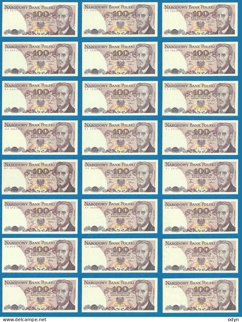 Poland, 1986, 1988; Lot Of 24 Banknotes 100 Zlotych, UNC, -UNC, AU - See Description - Pologne