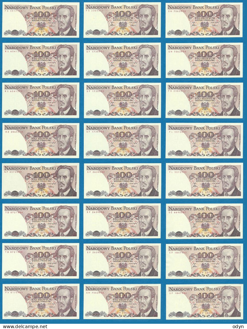 Poland, 1986, 1988; Lot Of 24 Banknotes 100 Zlotych, UNC, -UNC, AU - See Description - Poland