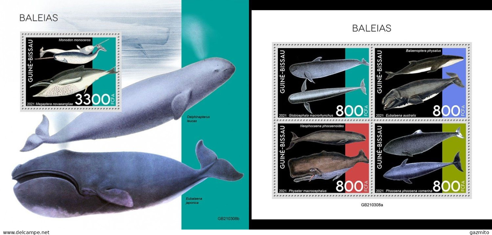 Guinea Bissau 2021, Animals, Whales II, 4val In BF +BF - Whales