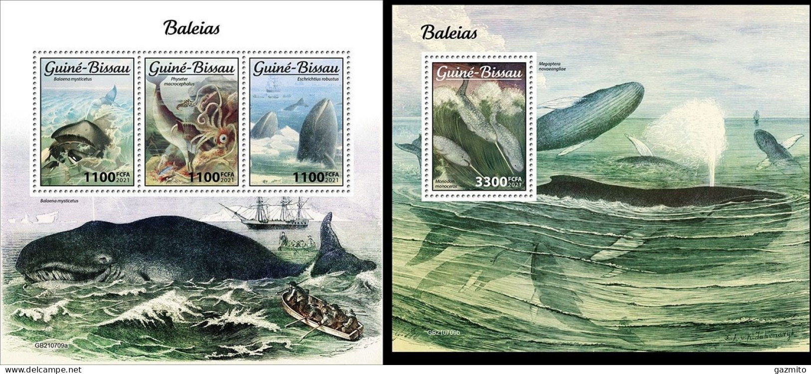 Guinea Bissau 2021, Animals, Whales I, 3val In BF+BF - Baleines