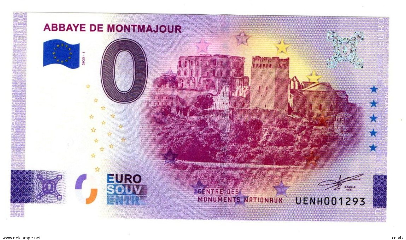 2023-1 FRANCE BILLET TOURISTIQUE 0 EURO SOUVENIR N° UENH001293 ABBAYE DE MONTMAJOUR - Essais Privés / Non-officiels