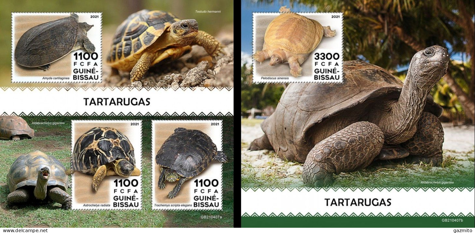 Guinea Bissau 2021, Animals, TurtleS IV, 3val In BF +BF - Tortues