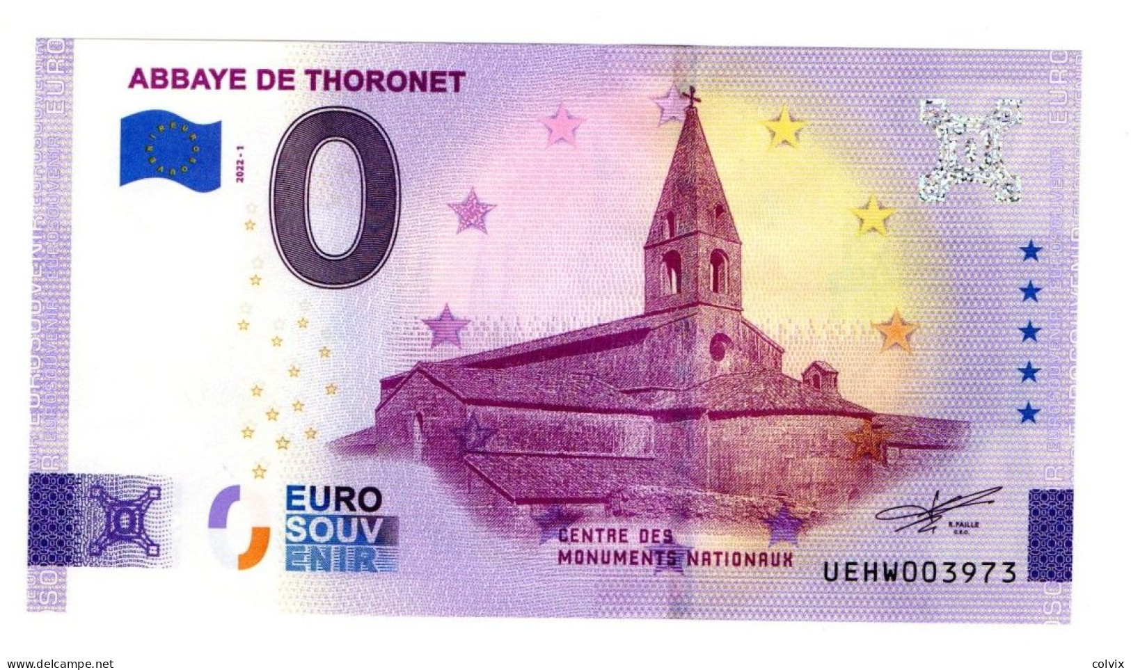 2022-1 FRANCE BILLET TOURISTIQUE 0 EURO SOUVENIR N° UEHW003973 ABBAYE DE THORONET - Essais Privés / Non-officiels