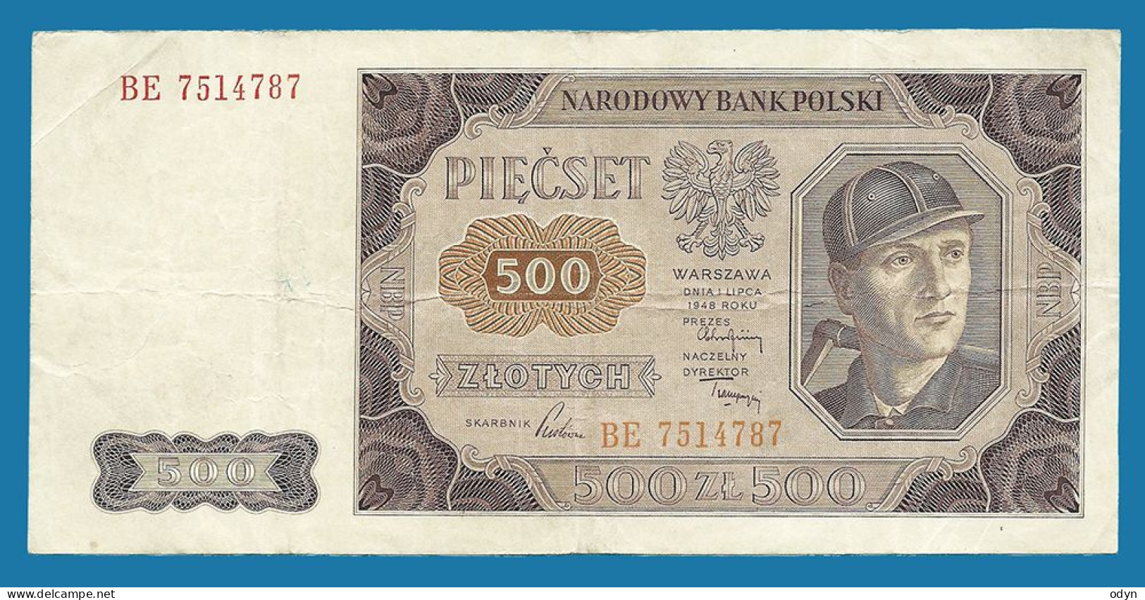 Poland, 1948, 500 Zlotych, Ser. BE 7514787, VF - Poland