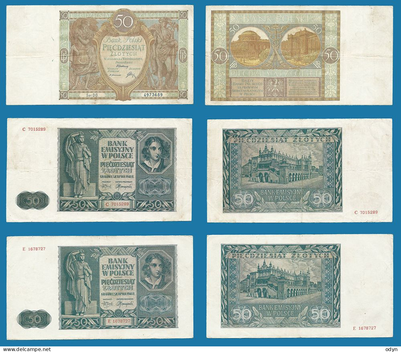 Poland, 1929, 1941; Lot Of 3 Banknotes 50 Zlotych, VF - See Desctiption - Pologne