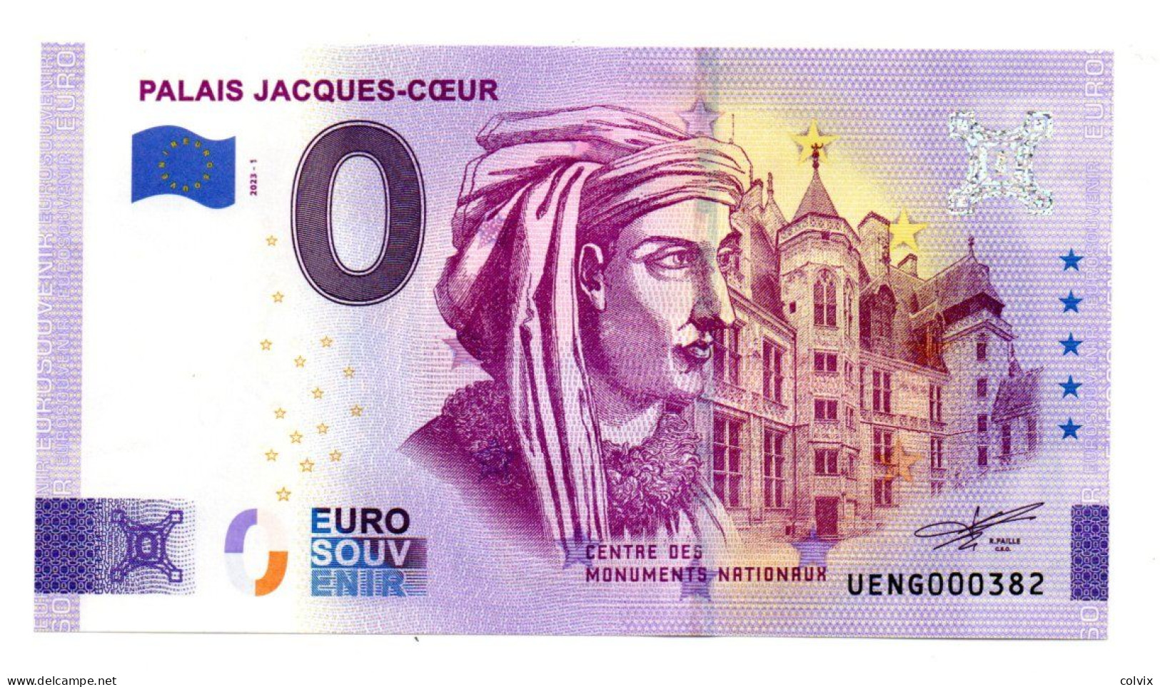 2023-1 FRANCE BILLET TOURISTIQUE 0 EURO SOUVENIR N° UENG000382 PALAIS JACQUES-COEUR - Essais Privés / Non-officiels