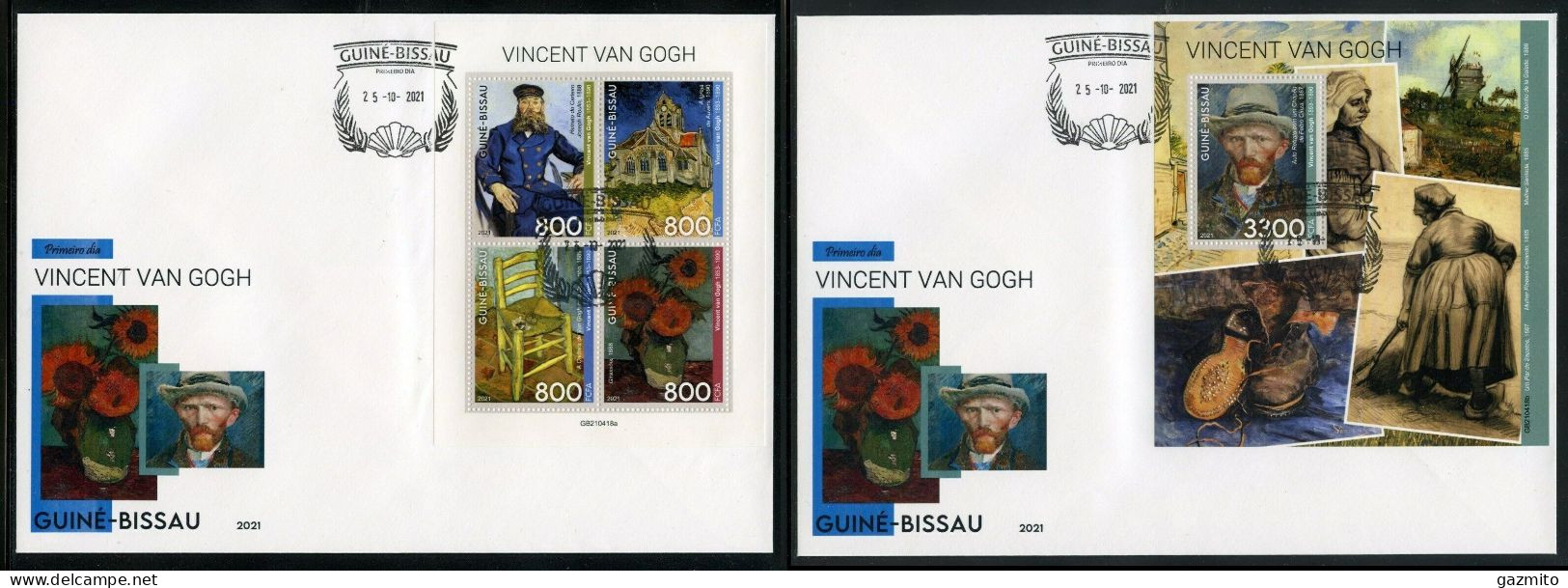 Guinea Bissau 2021, Art, Van Gogh, 4val In BF +BF In 2FDC - Moderne