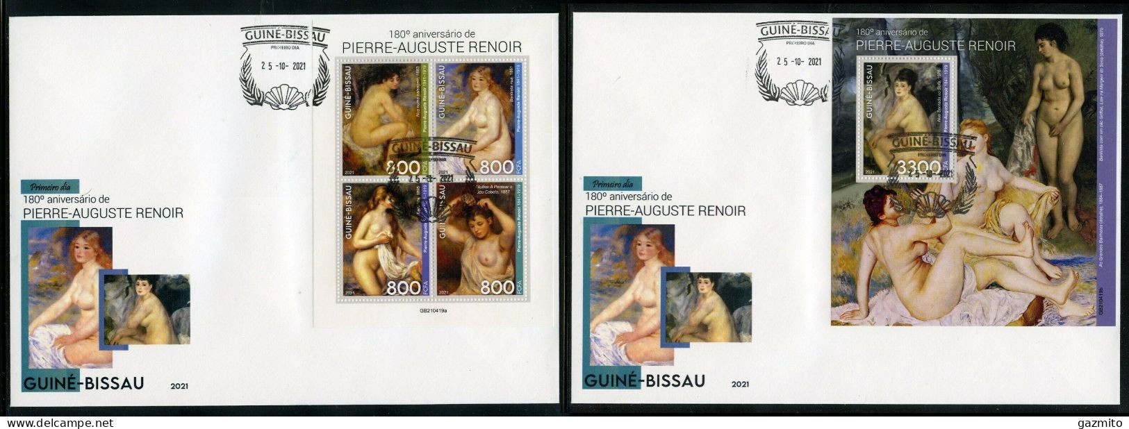 Guinea Bissau 2021, Art, Renoir, Nude, 4val In BF +BF In 2FDC - Nudes