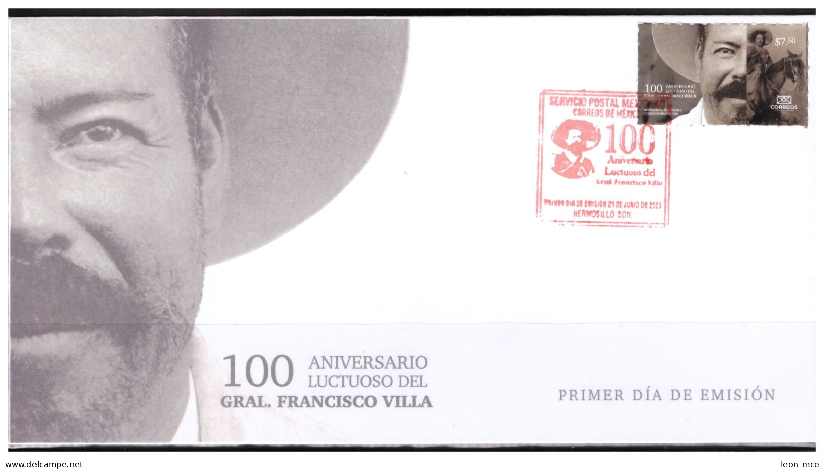 2023 MÉXICO FDC 100 Aniv. Luctuoso General Francisco Villa, SOBRE PRIMER DÍA,  PANCHO VILLA DEATH CENTENARY, HORSE - Mexico