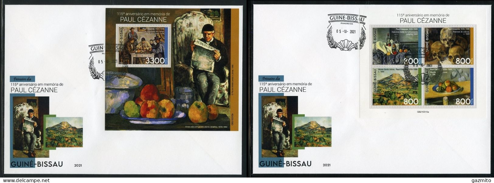 Guinea Bissau 2021, Art, Cezanne, 4val In BF +BF In 2FDC - Impressionisme