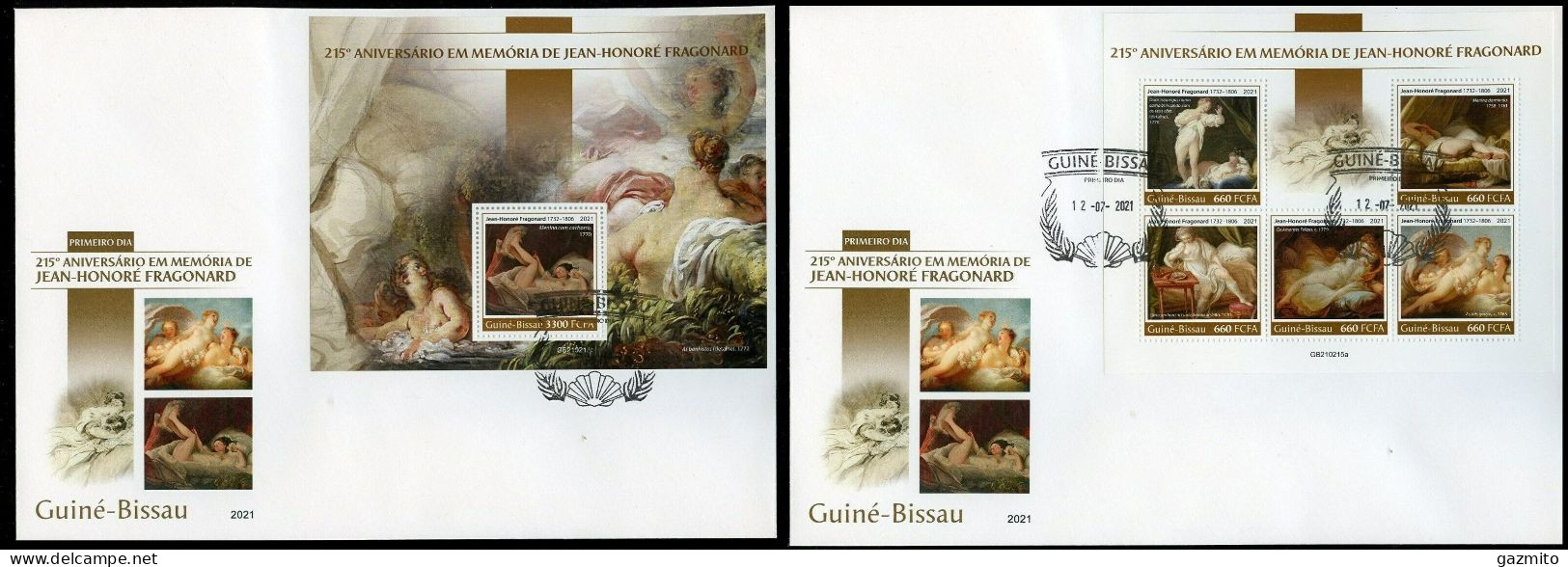 Guinea Bissau 2021, Art, Fragonard, Nude, 5val In BF +BF In 2FDC - Moderne