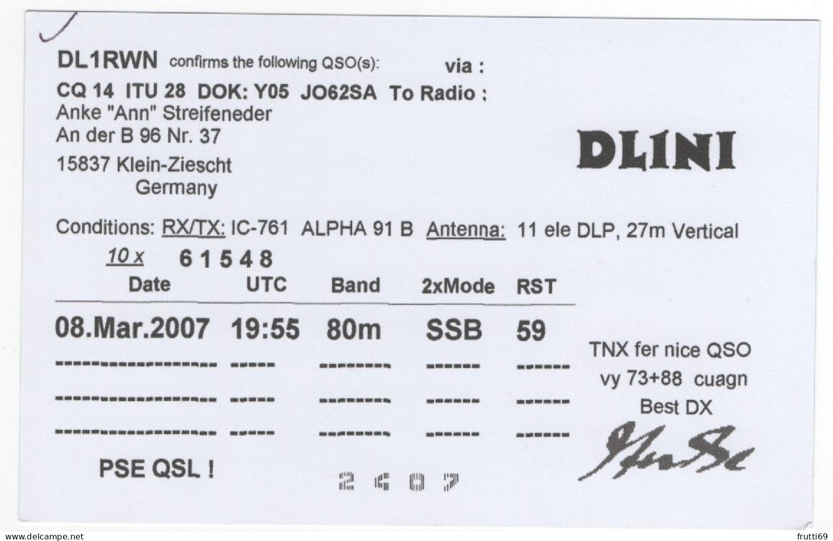 AK 208423 QSL - Germany - Klein-Ziescht - Radio Amateur