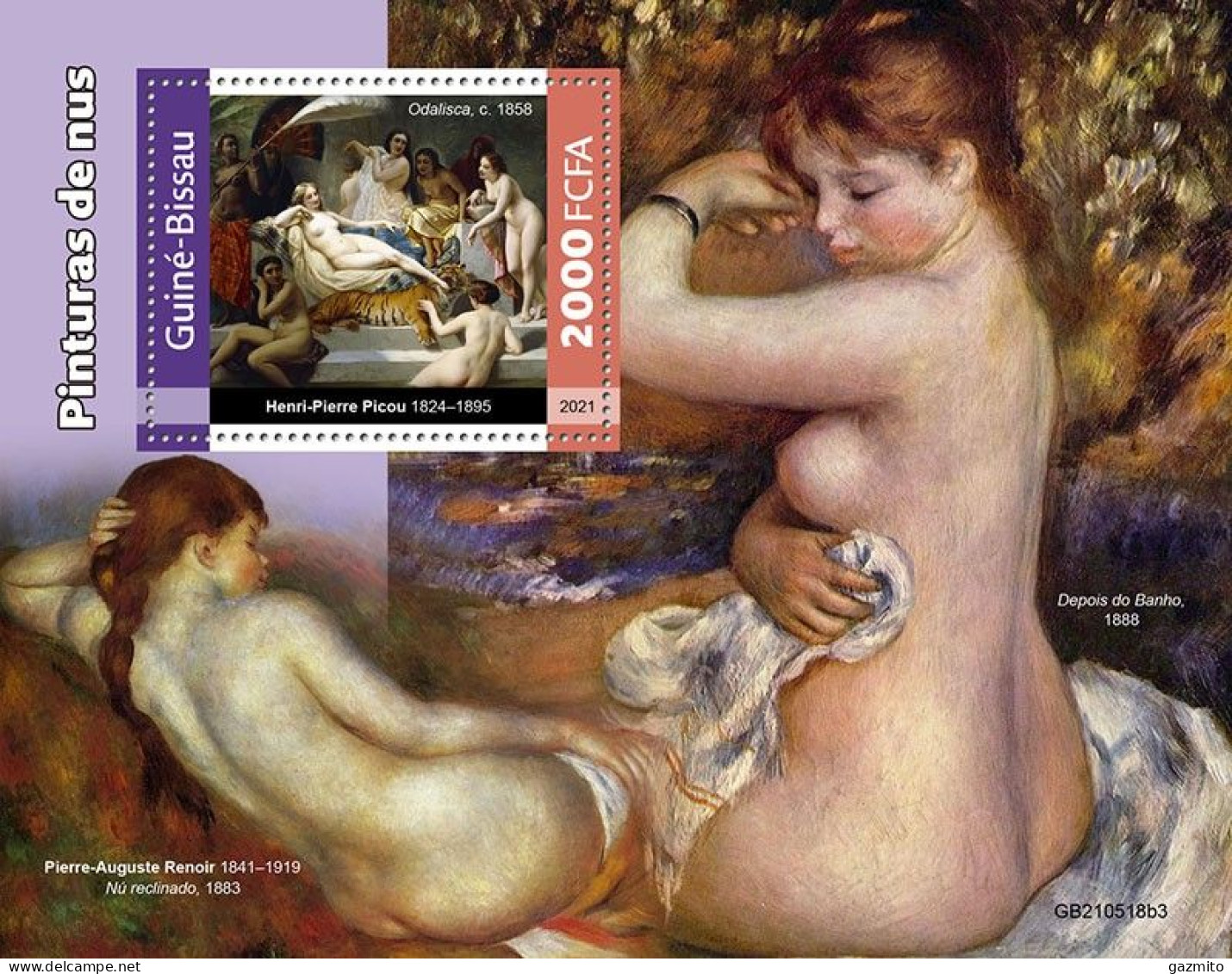 Guinea Bissau 2021, Art, Nude Paintings, Renoir, BF - Impressionismus
