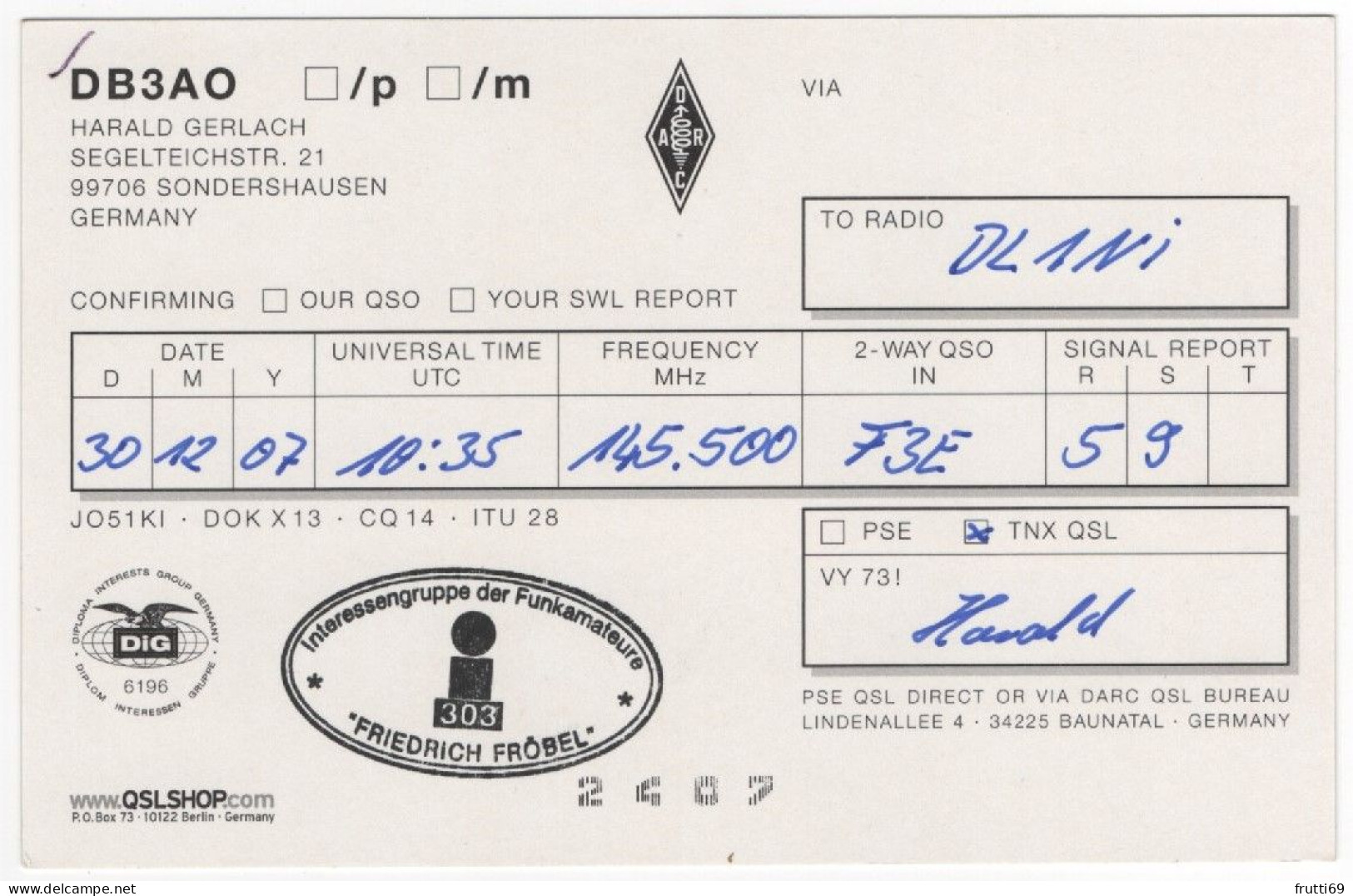 AK 208431 QSL - Germany - Sondershausen - Radio