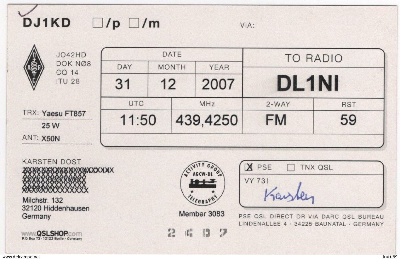 AK 208434 QSL - Germany - Hiddenhausen - Radio Amateur