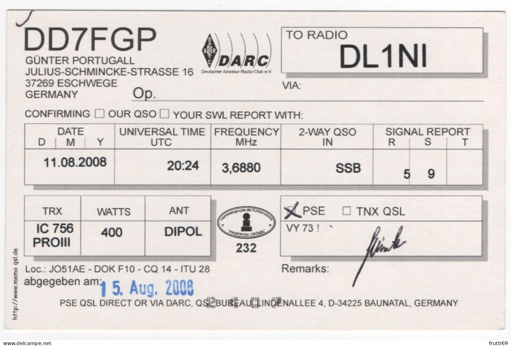 AK 208435 QSL - Germany - Eschwege - Radio Amateur