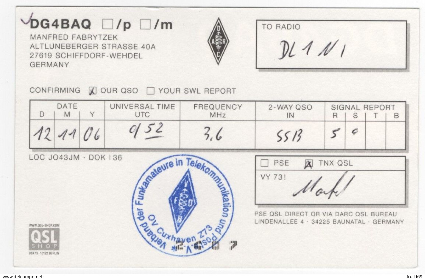 AK 208437 QSL - Germany - Schiffdorf - Wehdel - Radio Amateur