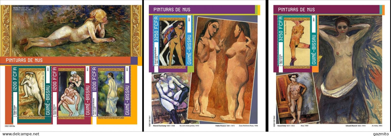 Guinea Bissau 2021, Art, Nudes I, 3val In BF+2BF - Desnudos