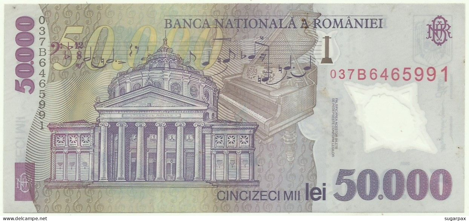 ROMANIA - 50.000 Lei - 2001-2004 - Pick 113.a - AUnc. - Série 037B - POLYMER - 50000 - Romania