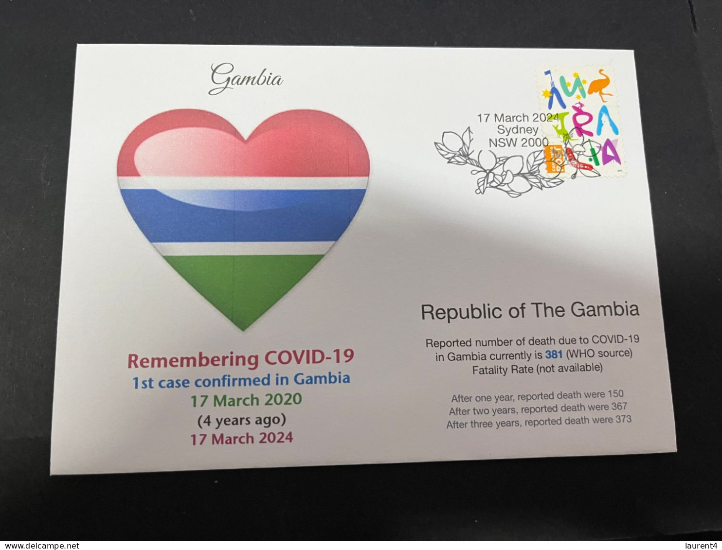 17-3-2024 (3 Y 19) COVID-19 4th Anniversary - Gambia - 17 March 2024 (with OZ Stamp) - Malattie