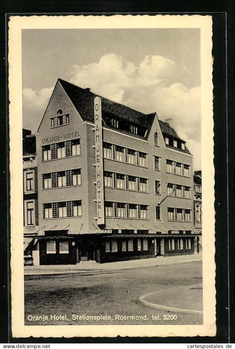 AK Roermond, Ansicht Oranje Hotel, Stationsplein  - Roermond
