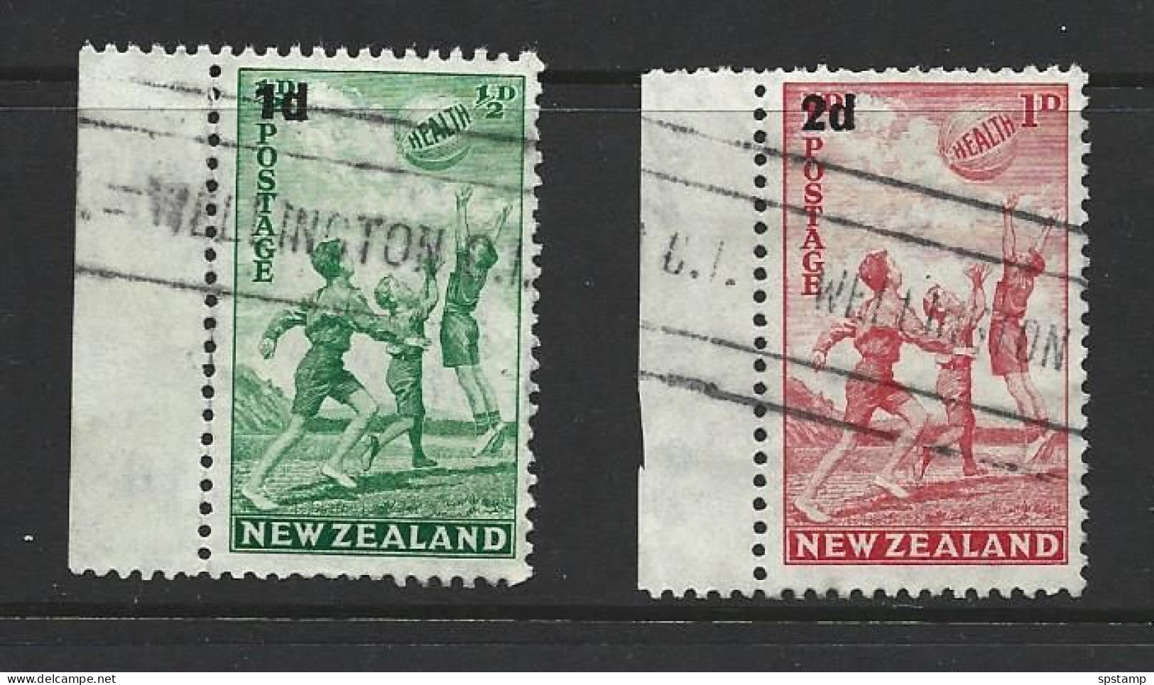 New Zealand 1939 Health Charity Issue Surcharge Set Of 2 Marginal Used , Wellington Slogan Cancels - Used Stamps