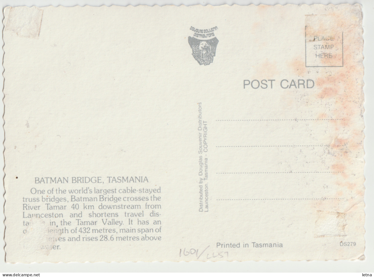 Australia TASMANIA TAS Batman Bridge On TAMAR RIVER Douglas DS279 Postcard C1970s - Sonstige & Ohne Zuordnung