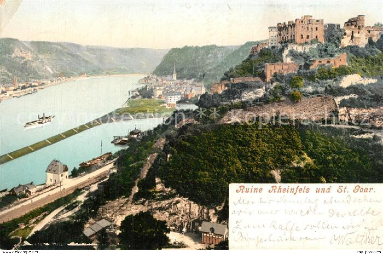 73575902 St Goar Burgruine Rheinfels Panorama Blick Auf Den Rhein St Goar - St. Goar