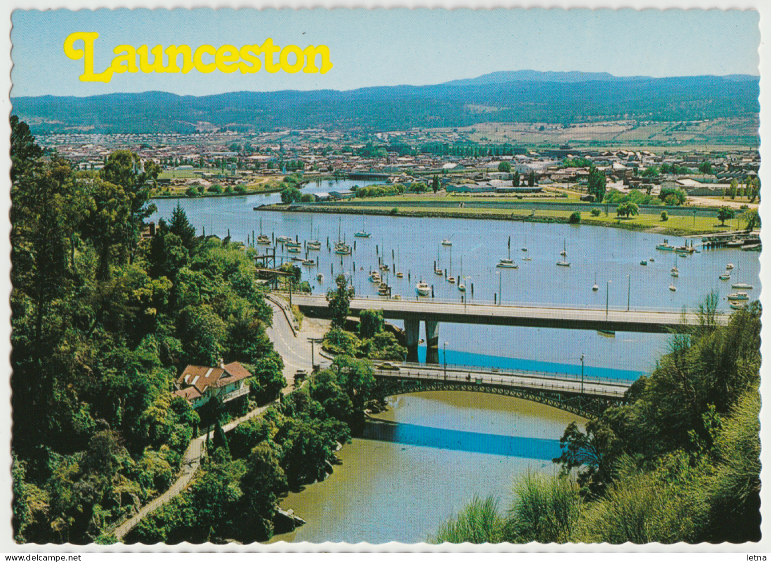 Australia TASMANIA TAS Panorama 2 Bridges & LAUNCESTON Douglas DS332 Postcard C1970s - Lauceston