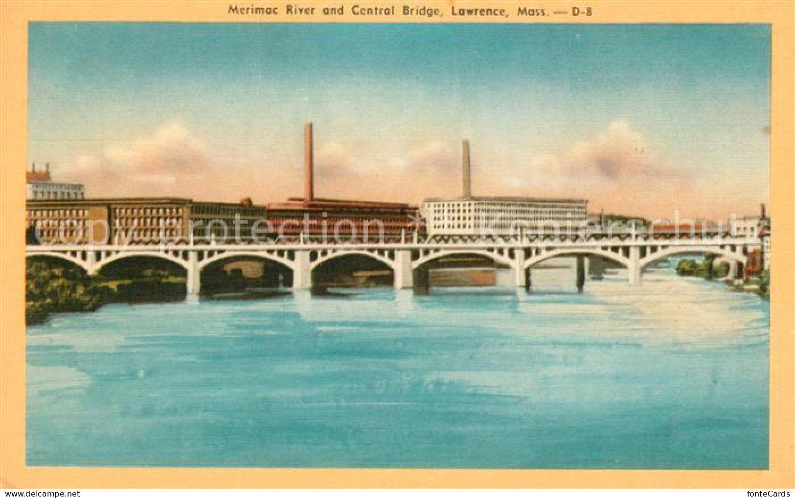 43099634 Lawrence_Massachusetts Merimac River And Central Bridge Illustration - Autres & Non Classés