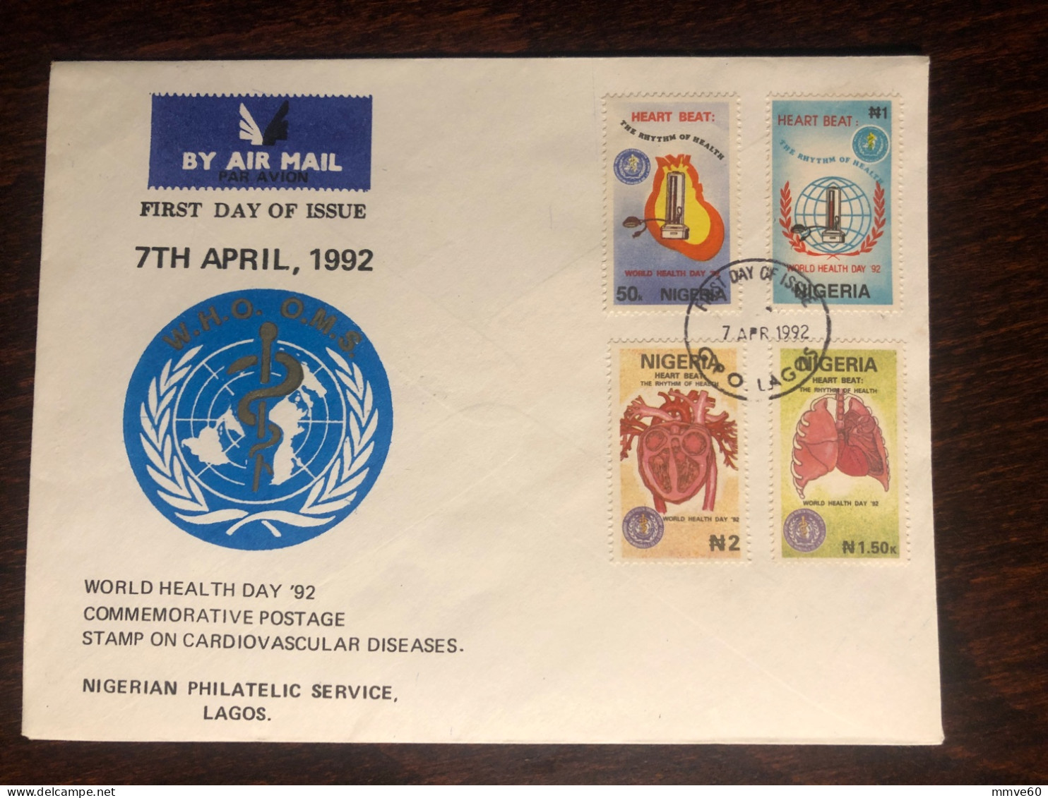 NIGERIA FDC  COVER 1992 YEAR CARDIOLOGY WHO HEALTH MEDICINE STAMPS - Nigeria (1961-...)