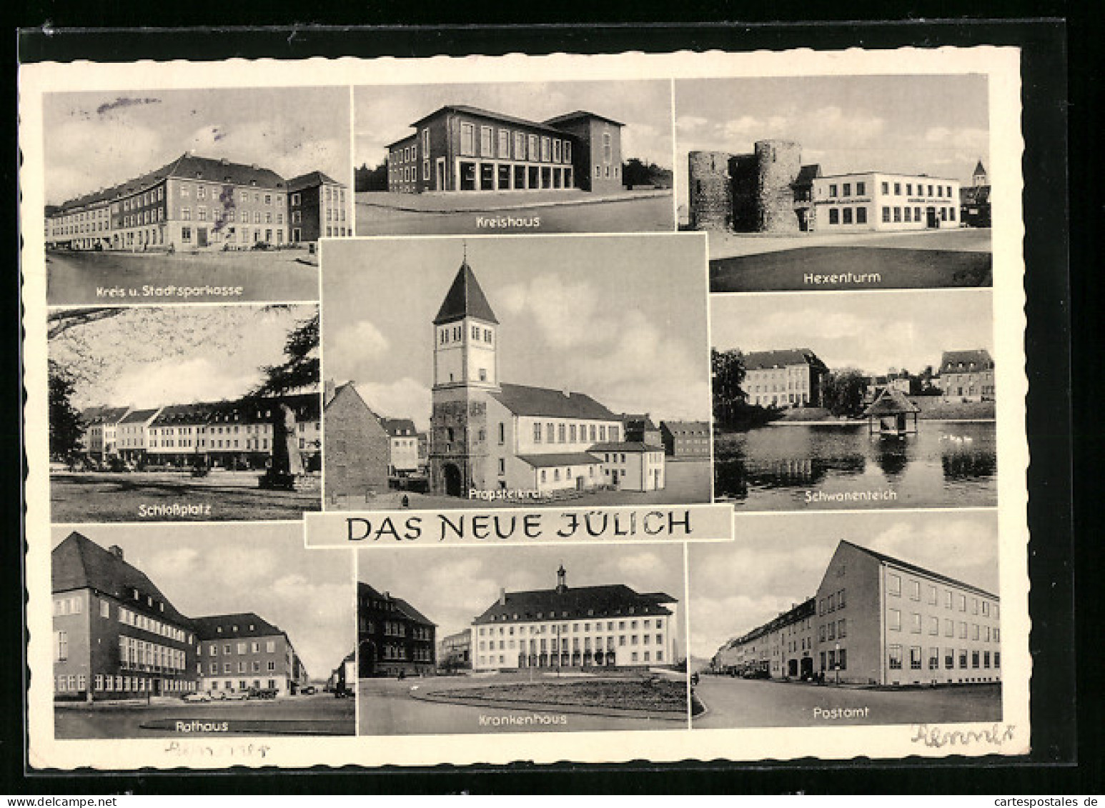 AK Jülich, Kreis U. Stadtsparkasse, Hexenturm, Krankenhaus, Postamt  - Juelich