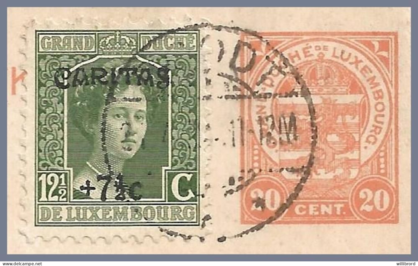 LUXEMBOURG - 1924 12½c+7½c Marie-Adélaïde CARITAS Uprates 20c Arms Postal Card To SWITZERLAND - 1914-24 Marie-Adélaïde