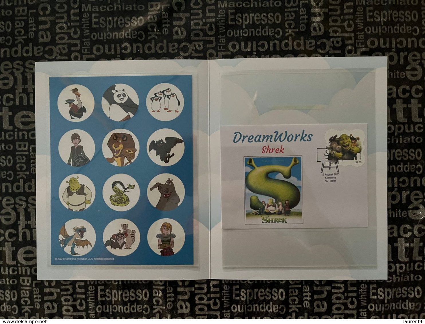 (folder 17-3-2024) Australia Post - DreamWorks  - Presentation Pack (no Stamps - With Stickers) + 1 Cover - Presentation Packs