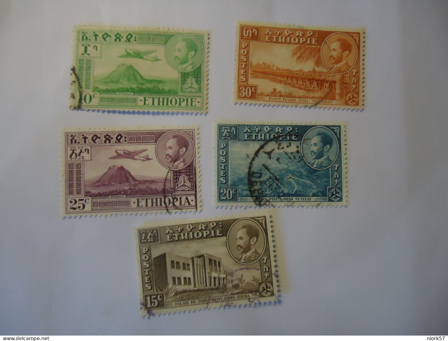 ETHIOPIA  USED 5  STAMPS  AIR 1947  MONUMENTS - Ethiopie