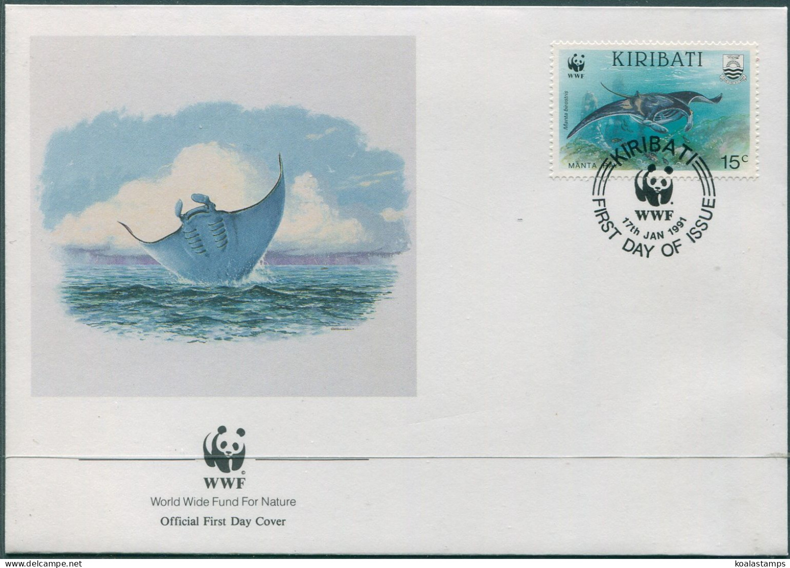 Kiribati 1991 SG348 15c Manta Ray FDC - Kiribati (1979-...)