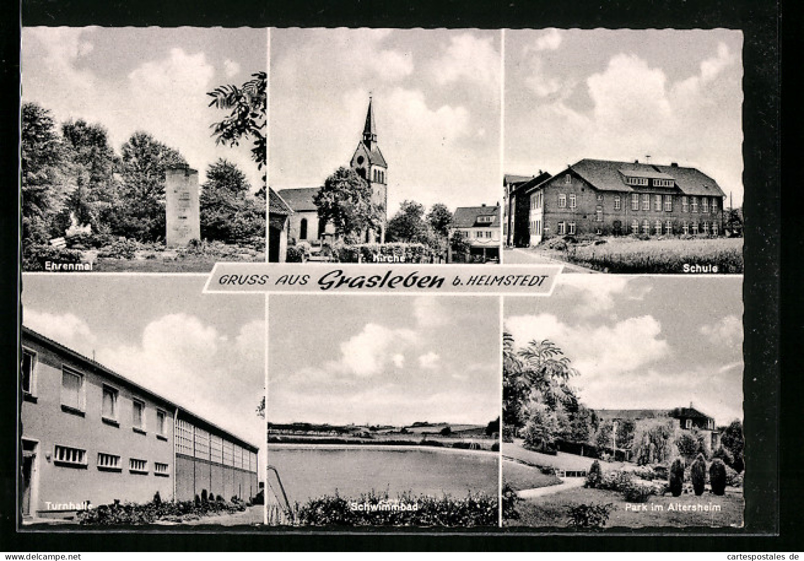 AK Grasleben B. Helmstedt, Schwimmbad, Turnhalle, Ehrenmal  - Helmstedt