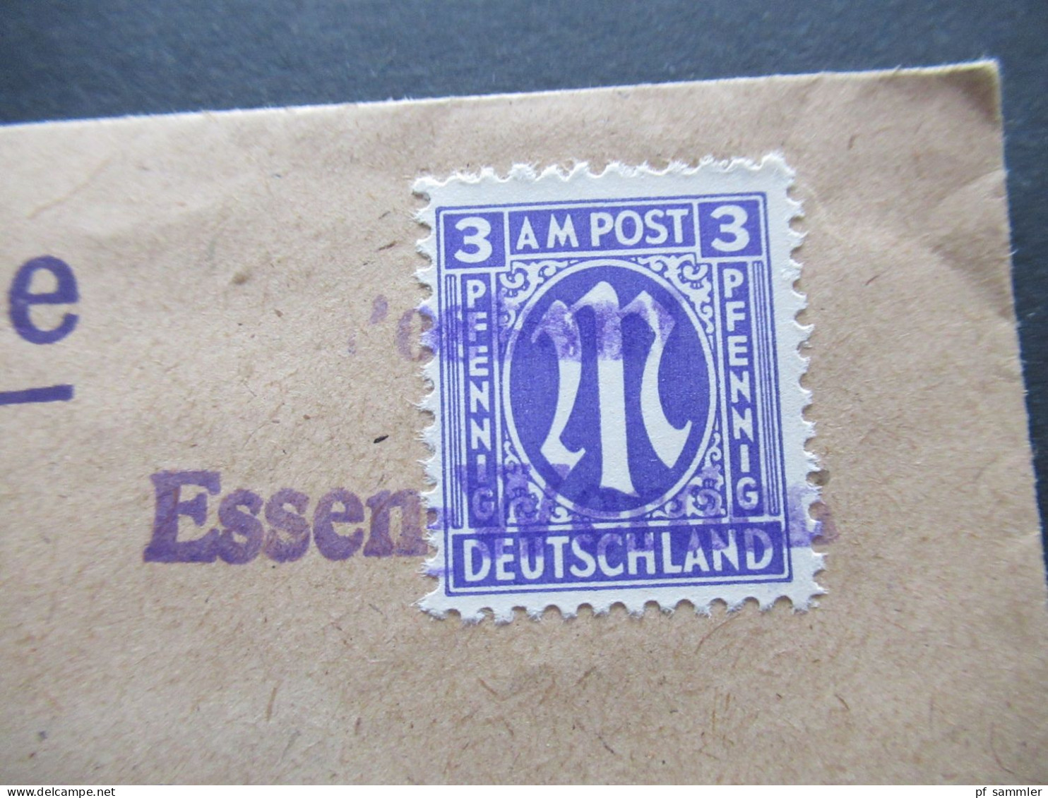 1945 / 46 Bizone Am Post Nr.1 EF Violetter Notstempel L2 Postamt Essen - Werden / Laupendahler Landstraße 47 - Cartas & Documentos