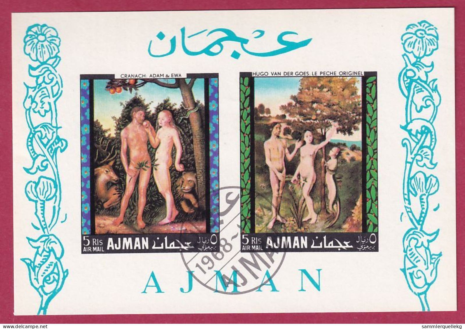 Ajman Block 41 Gestempelt, Genälde Von Adam Un Eva (Nr.1969) - Nudes