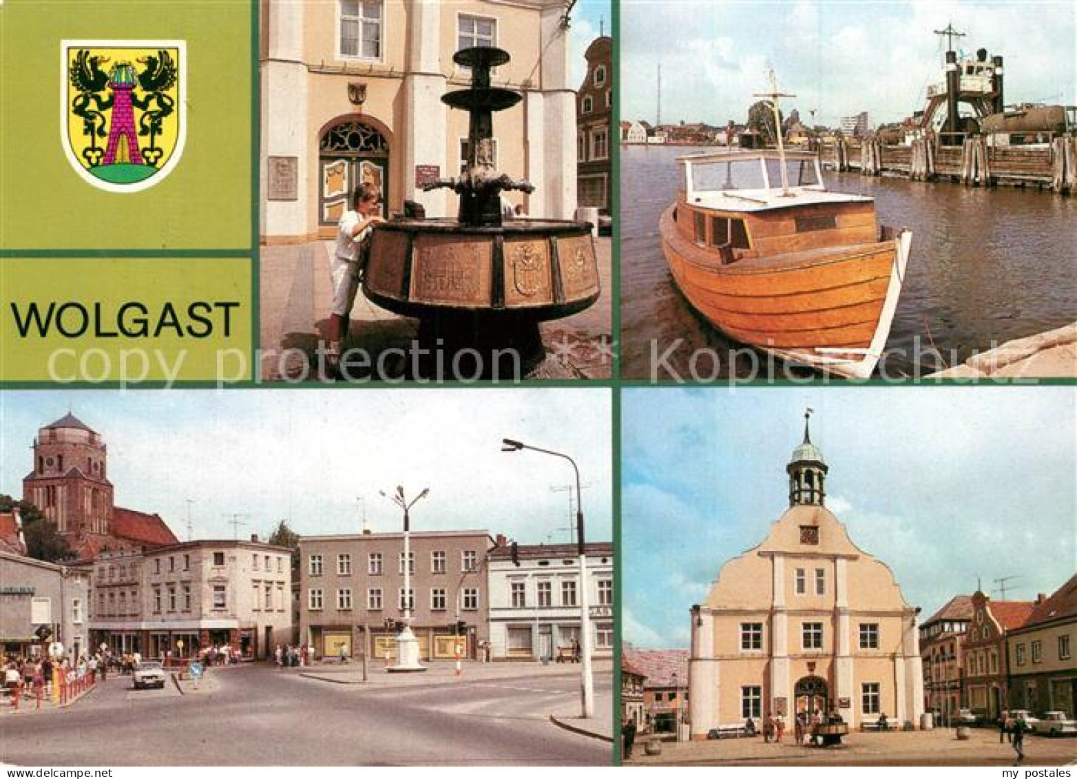 73571959 Wolgast Mecklenburg-Vorpommern Rathausbrunnen Faehrschiff Stralsund Pla - Wolgast