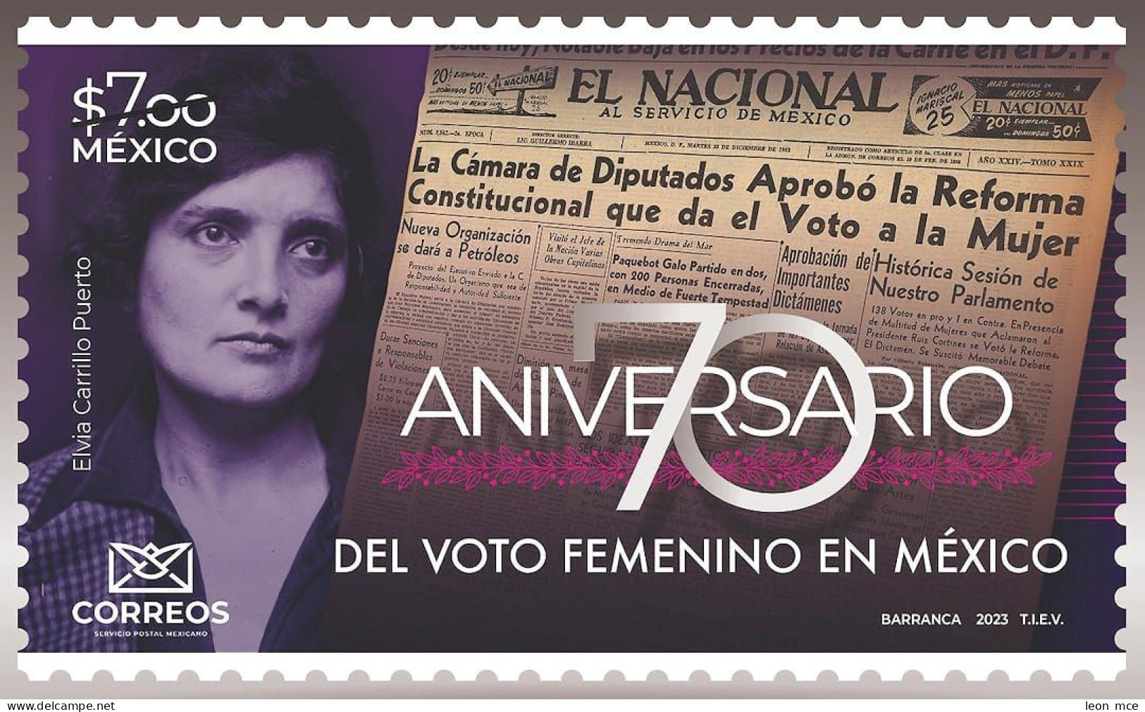 2023 MÉXICO 70 Años Del Voto Femenino En México, MNH Female Vote In Mexico - Mexico