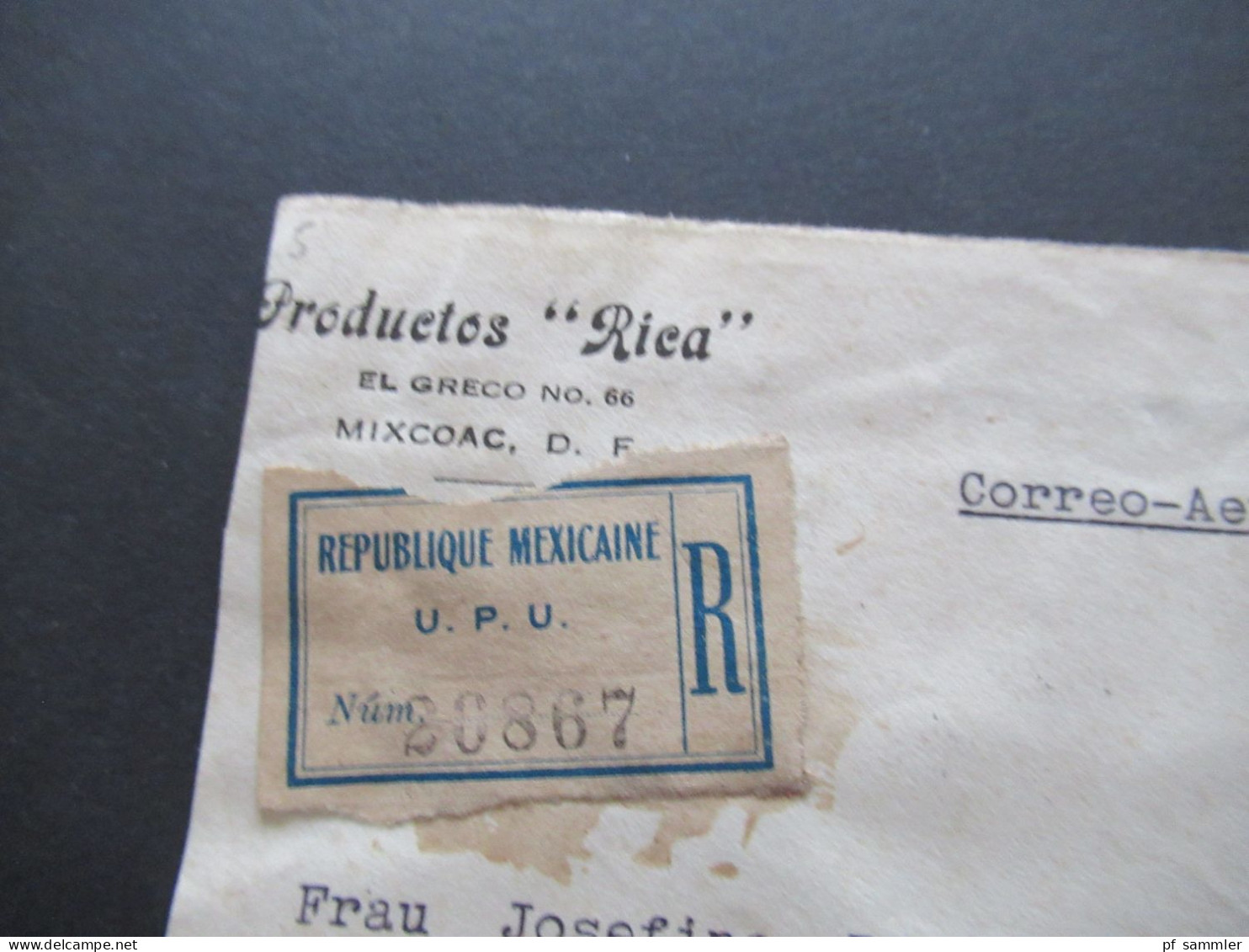 Mexico 1937 Luftpost Einschreiben UPU / Verschlussmarken Correspondencias Registradas - Sudetenland Aussig 2 - Messico