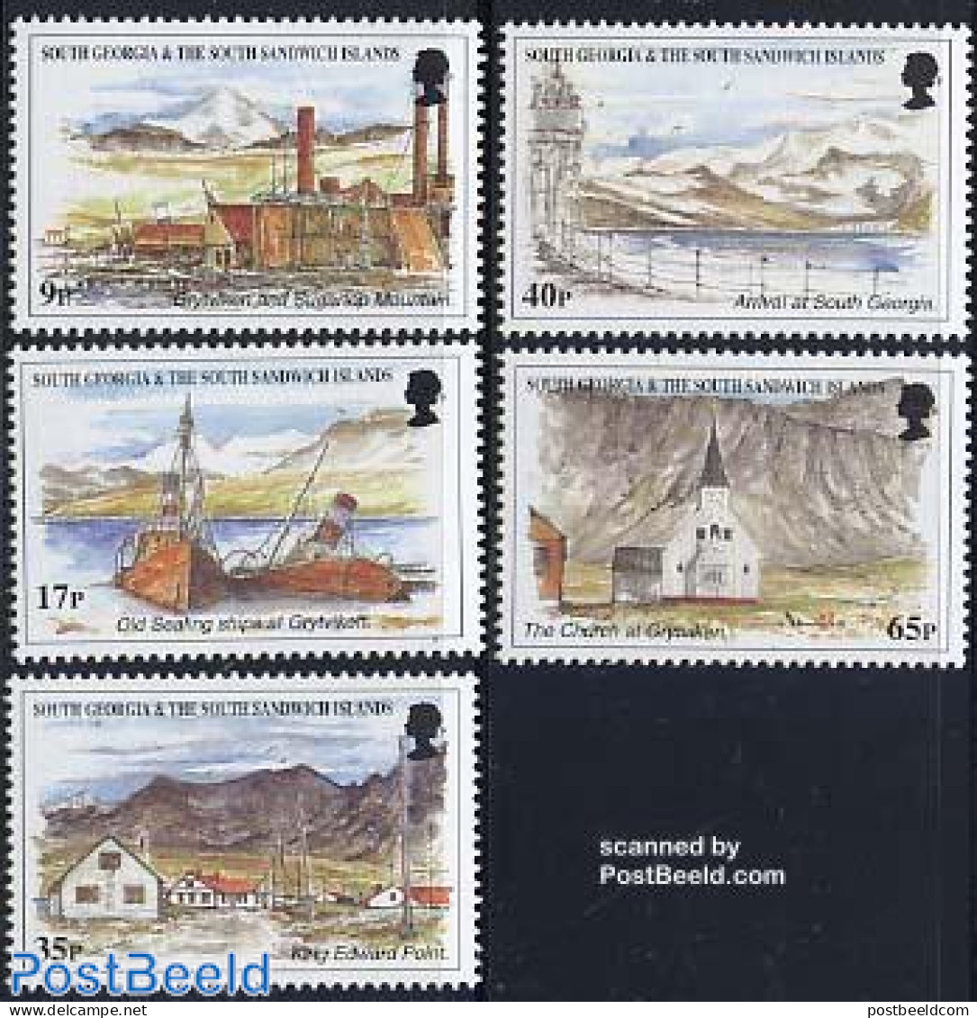 South Georgia / Falklands Dep. 1999 Views 5v, Mint NH, Religion - Transport - Churches, Temples, Mosques, Synagogues -.. - Churches & Cathedrals