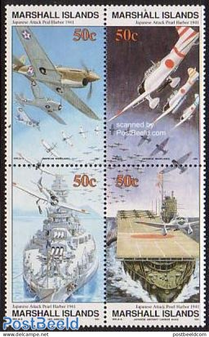 Marshall Islands 1991 Pearl Harbour 4v [+], Mint NH, History - Transport - Militarism - World War II - Aircraft & Avia.. - Militaria