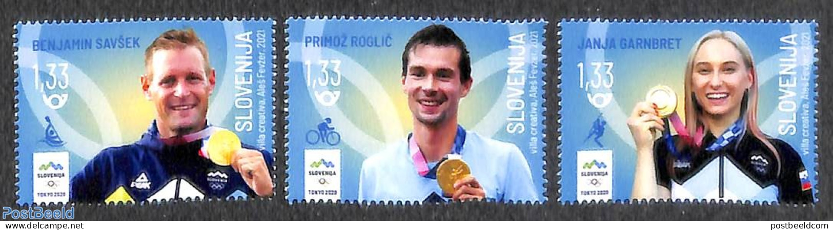 Slovenia 2021 Olympic Winners 3v, Mint NH, Sport - Cycling - Kayaks & Rowing - Olympic Games - Sport (other And Mixed) - Cycling