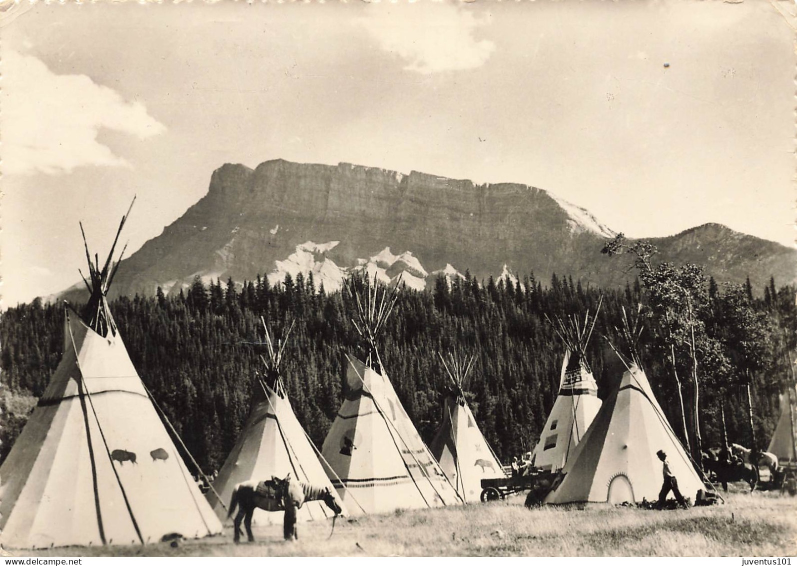 CPSM INDIAN CAMP. American Indian Encampment In Alberta-Cheval-Tppies-Timbre       L2749 - Sonstige & Ohne Zuordnung