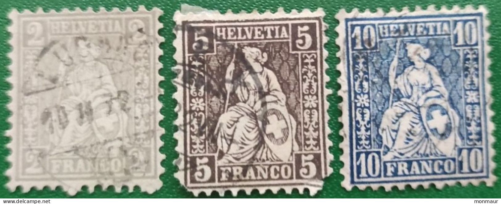 SVIZZERA 1862 HELVETIA SEDUTA 2-5-10c - Gebraucht